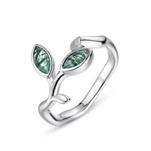 Olive Branch Natural Green Moss Stone Ring Women's S925 Silver with Watercress Agate Finger Ring Personalized