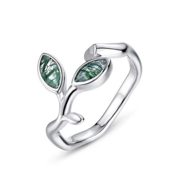 Olive Branch Natural Green Moss Stone Ring Women's S925 Silver with Watercress Agate Finger Ring Personalized