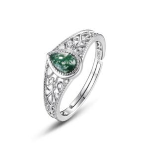 Wind vintage watercress agate ring opening S925 silver green moss stone hand jewelry light luxury fashion