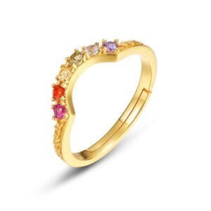 Light luxury rainbow bridge colored zirconia ring index finger ring female S925 silver inlaid multi-color treasure hand jewelry customized