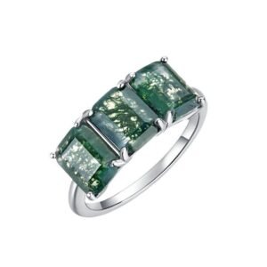 Simple atmosphere natural green moss stone ring S925 silver watercress agate single row finger ring wind