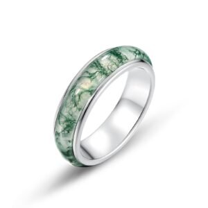 Simple natural watercress agate ring women S925 silver with green moss stone index finger ring fashion