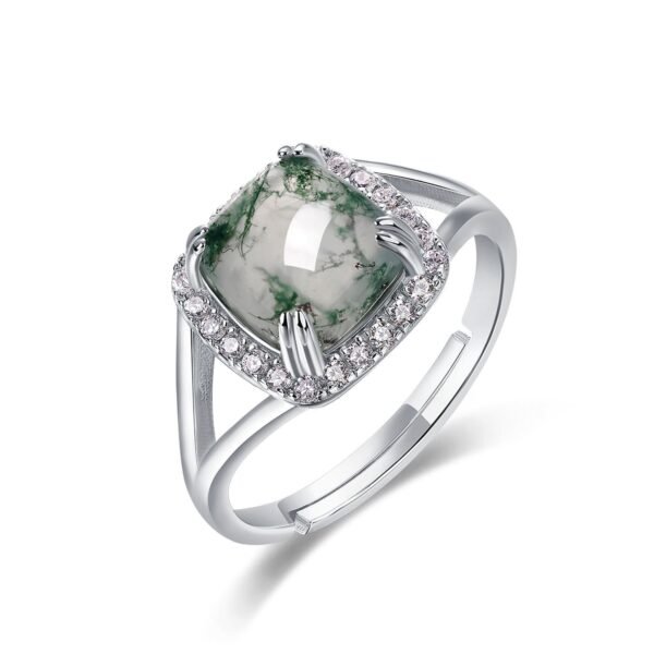 Sugar tower shape natural watercress agate ring S925 silver green moss stone hand jewelry simple style