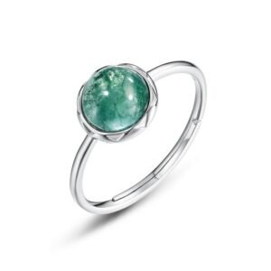 Vegetarian natural watercress agate ring female S925 silver green moss stone finger ring simple fashionable hundred