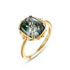 Light luxury natural watercress agate ring S925 silver with green moss stone finger ring atmosphere simple