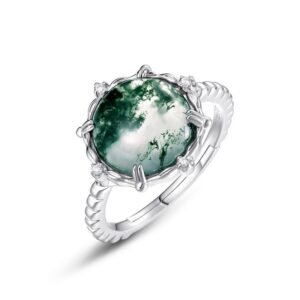 Section personalized charm watercress agate ring S925 silver natural green moss stone fashion finger ring atmosphere