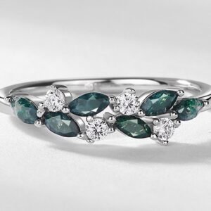 Section small fresh geometric leaves green moss stone ring S925 silver natural watercress agate index finger ring simple
