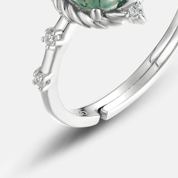 Section egg face summer natural watercress agate ring S925 silver green moss stone finger ring light luxury fresh and versatile - Image 4