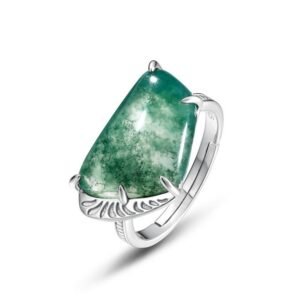Popular hot pick personalized design green moss ring S925 silver natural watercress agate finger ring fashion
