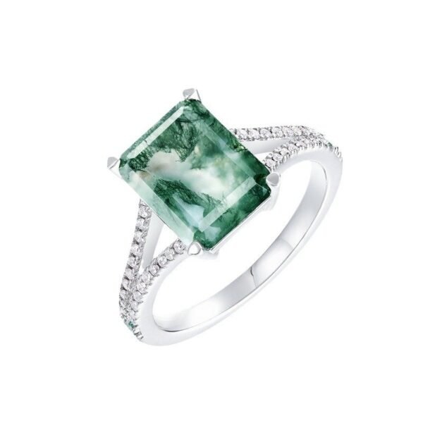 Hot Pick Geometry Natural Watercress Agate Ring Women's S925 Silver Green Moss Stone Finger Ring Light and Unique