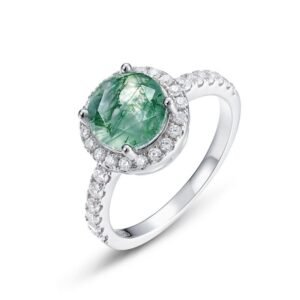 Hot pick natural watercress agate ring female S925 silver surrounded by set sparkling colorful treasure finger ring simple and fashionable