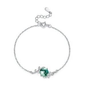 S925 Silver Green Moss Bracelet Natural Watercress Agate Vintage Hand Jewelry Style