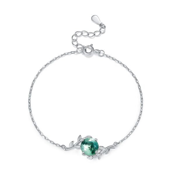 S925 Silver Green Moss Bracelet Natural Watercress Agate Vintage Hand Jewelry Style
