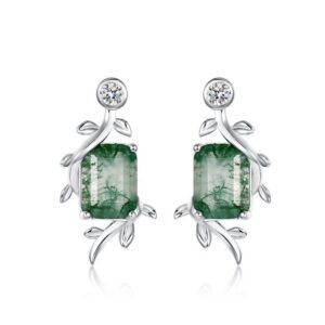 Natural watercress agate two wear earrings S925 silver with green moss earrings fashion customized