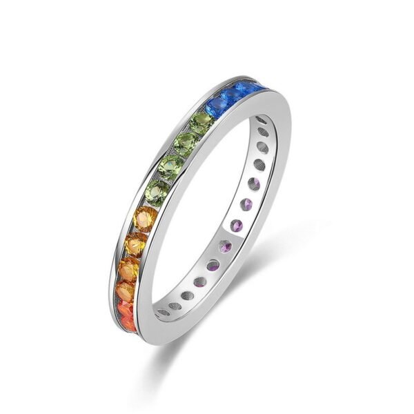 Hot sale summer fresh color zirconium simple ring female S925 silver inlaid rainbow zirconia finger ring fashion
