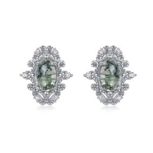 Exquisite natural green moss stone earrings S925 silver with watercress agate personalized earrings light luxury