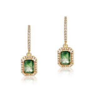 New S925 Silver Green Moss Stone Earrings Watercress Agate Earrings Wind Fashion Amazon Indie