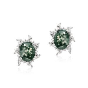 New S925 silver green moss earrings female watercress agate wind fashion with earrings