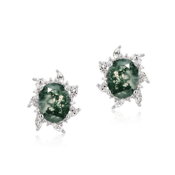 New S925 silver green moss earrings female watercress agate wind fashion with earrings