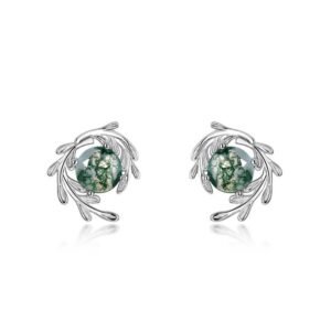 New green moss stone jewelry set S925 silver earrings women's watercress agate earrings fashion style