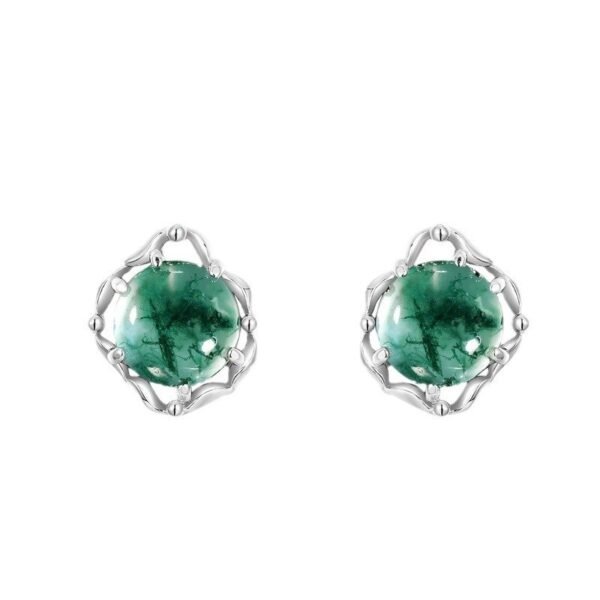 Personalized unique green moss earrings S925 silver inlaid watercress agate fashion earrings elegant