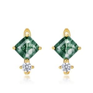 Geometric natural watercress agate earrings S925 silver with green moss stone fashion earrings simple