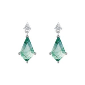 Geometric fashion green moss stone earrings women S925 silver watercress agate earrings unique charm