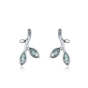 Natural green moss stone olive branch earrings S925 silver inlaid watercress agate earrings fashion