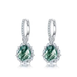 Pear-shaped green moss earrings for women S925 silver watercress agate earrings retro light luxury personality