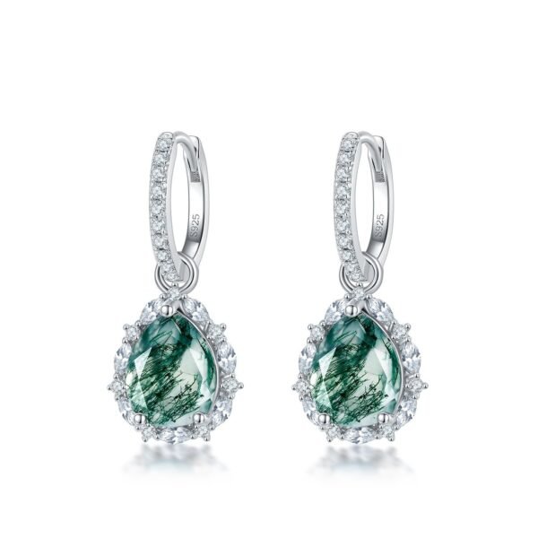 Pear-shaped green moss earrings for women S925 silver watercress agate earrings retro light luxury personality