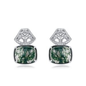 Atmospheric green moss stone earrings female S925 silver with natural colorful gemstones senior sense earrings customized