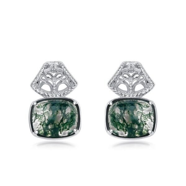 Atmospheric green moss stone earrings female S925 silver with natural colorful gemstones senior sense earrings customized