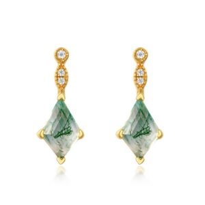 Watercress agate unique personalized earrings S925 silver with green moss stone earrings light luxury atmosphere