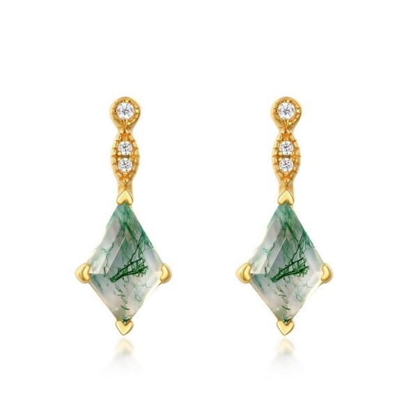 Watercress agate unique personalized earrings S925 silver with green moss stone earrings light luxury atmosphere