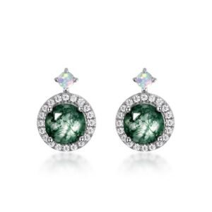 Fresh nature green moss stone earrings S925 silver with natural watercress agate earrings light luxury