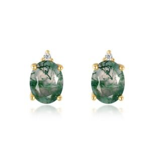 Unique fashion charm watercress agate earrings S925 silver inlaid green moss earrings simple