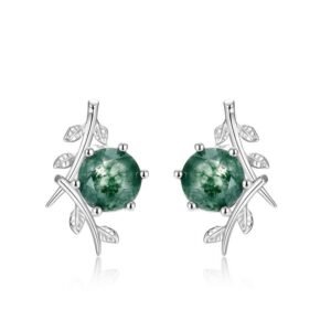 Unique olive branch natural watercress agate earrings women S925 silver with green moss stone earrings customized