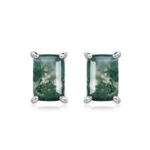 Simple natural watercress agate earrings female S925 silver claw set green moss stone earrings personalized fashion