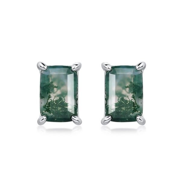 Simple natural watercress agate earrings female S925 silver claw set green moss stone earrings personalized fashion