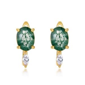 Egg-shaped natural watercress agate earrings female S925 silver with green moss stone earrings small fresh earrings
