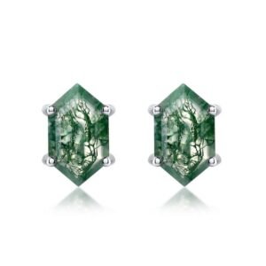 Hot pick geometric watercress agate personalized earrings female S925 silver green moss stone earrings simple fashion