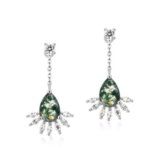 S925 silver green moss earrings female watercress agate earrings fashion style with earrings