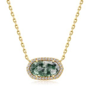 Atmosphere Fashion Green Moss Stone Necklace S925 Silver with Natural Watercress Agate Chain