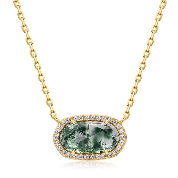 Atmosphere Fashion Green Moss Stone Necklace S925 Silver with Natural Watercress Agate Chain