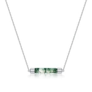 Hot Pick Simple Lamp Green Moss Stone Necklace S925 Silver with Natural Watercress Agate Chain