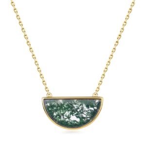 Exaggerated atmospheric half round green moss stone necklace S925 silver with natural watercress agate collarbone chain female