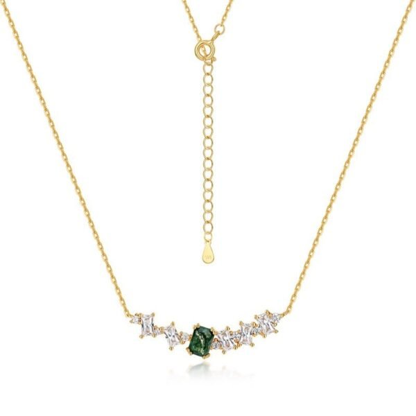 New S925 silver green moss stone necklace women aqua agate collarbone chain light luxury style