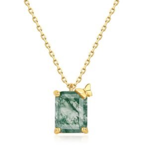Geometric natural watercress agate butterfly necklace women S925 silver with green moss stone collarbone chain customized