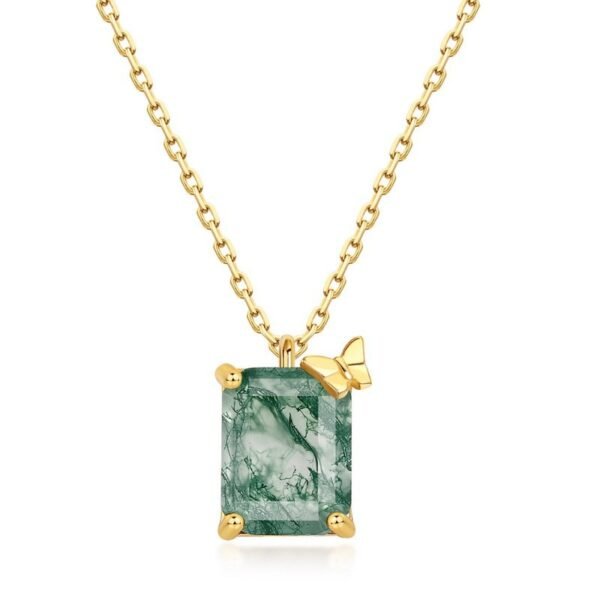 Geometric natural watercress agate butterfly necklace women S925 silver with green moss stone collarbone chain customized