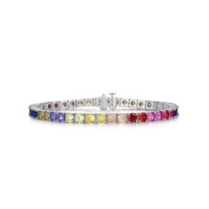 Colorful Zirconia Bracelet Women's S925 Silver Box Chain Colorful Treasure Hand Jewelry Light Luxury Niche Designs